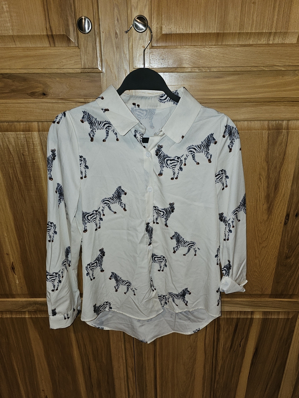 White Zebra-Print Button-Up Shirt